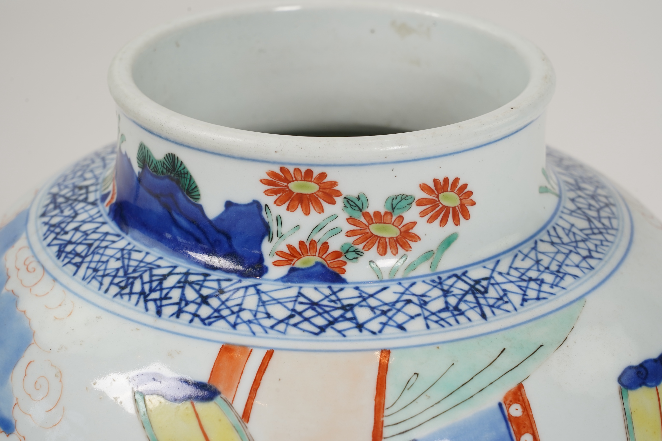 A Chinese wucai ‘figures’ jar, Transitional style